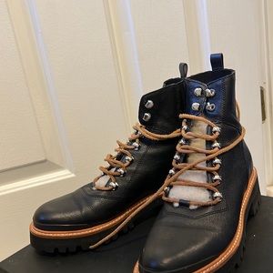 Black leather Marc shearling lined work boots